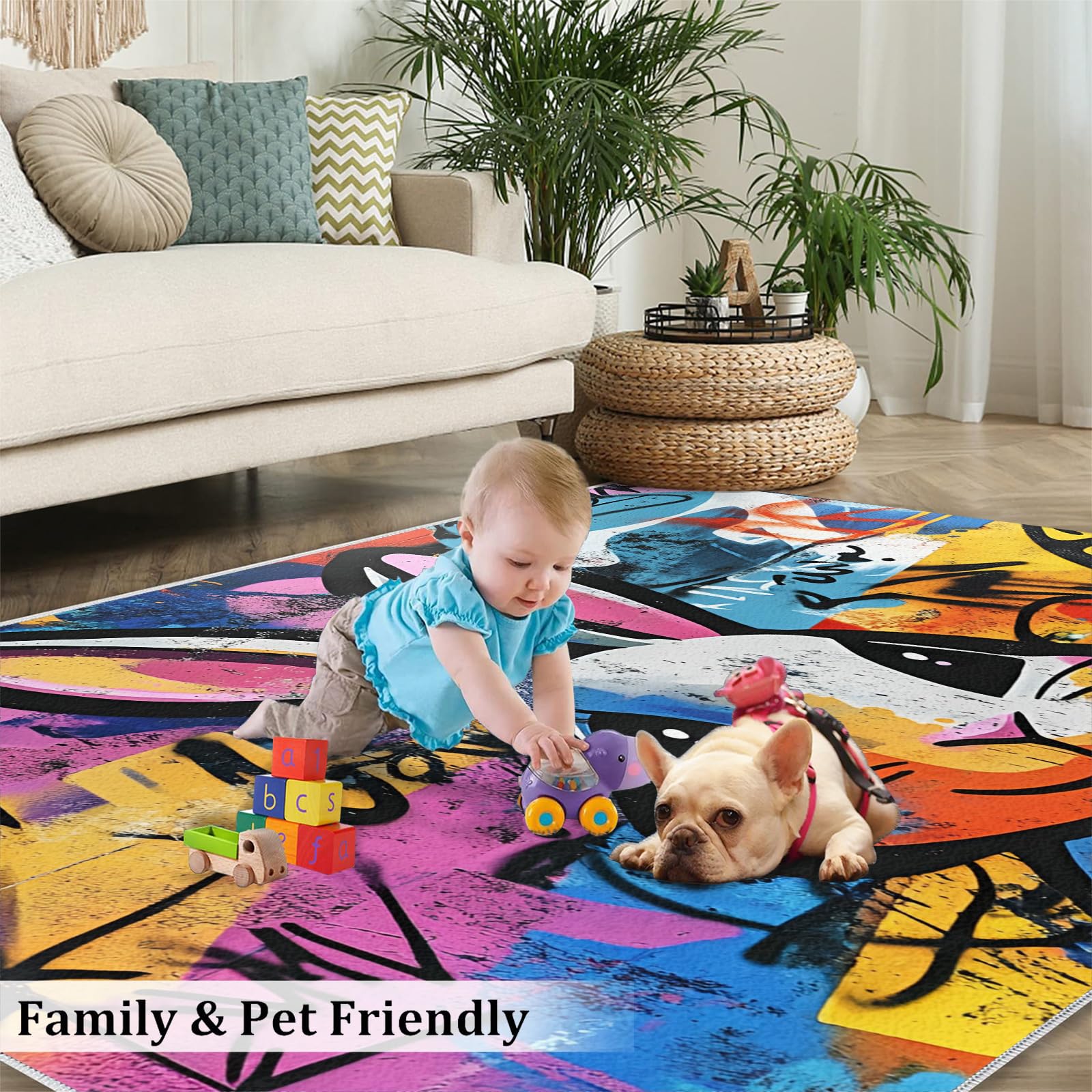 Amazon.com: Retro Funny Bunny Rugs for Bedroom, Hippie Graffiti